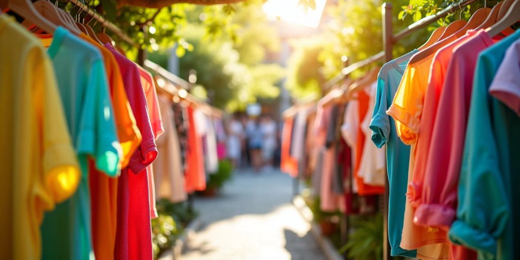 Vêtements colorés suspendus sous le soleil d'été.