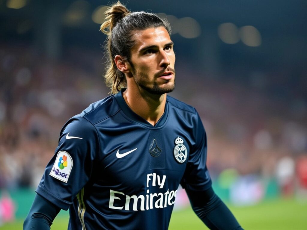 Raphaël Varane en maillot de football, regard pensif.