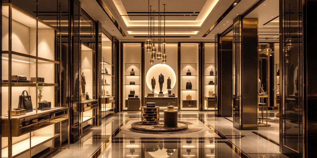 Intérieur de boutique de luxe vide en Chine.