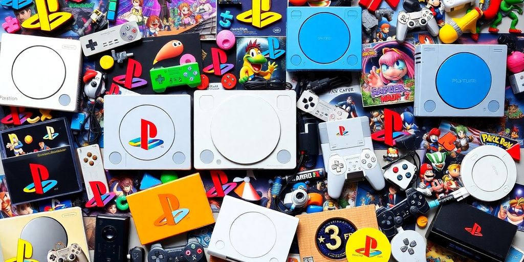 Collage de jeux vidéo et consoles PlayStation.