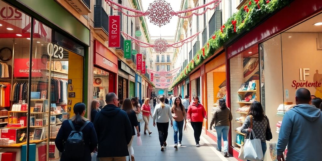 Scène de shopping pendant les soldes en Espagne.